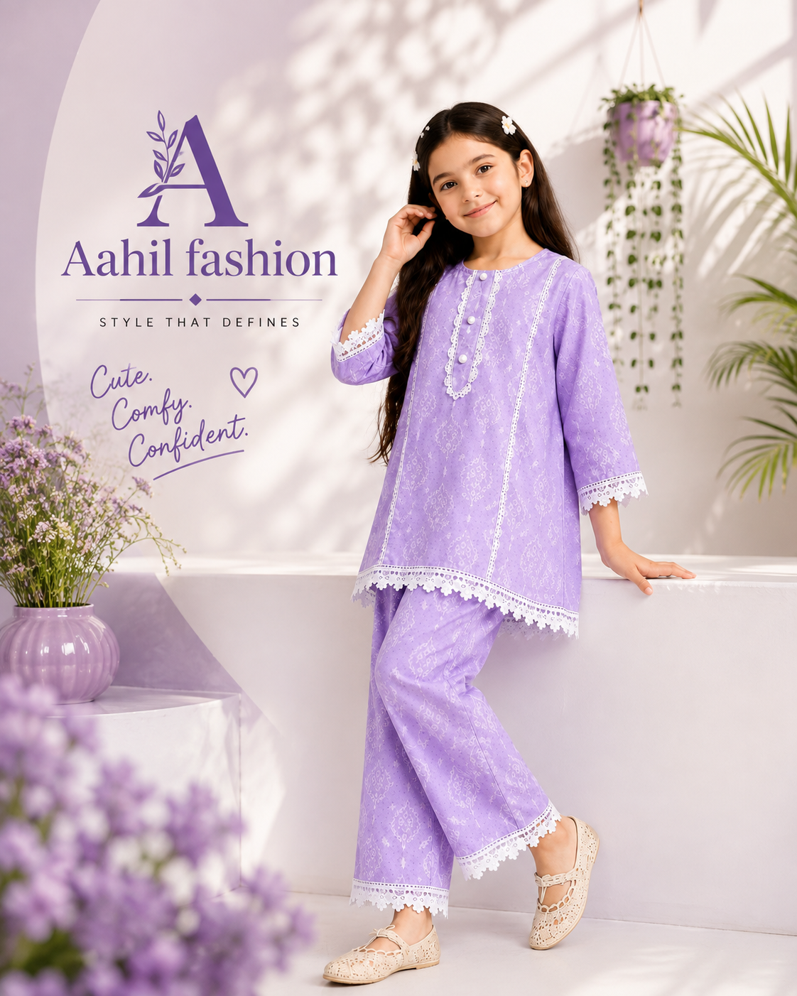 Lavender Lace Elegance Girls Dress L